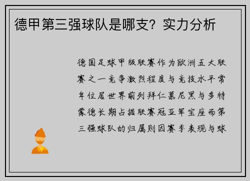 德甲第三强球队是哪支？实力分析