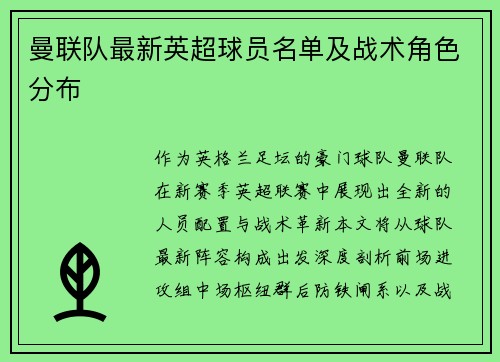 曼联队最新英超球员名单及战术角色分布
