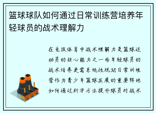 篮球球队如何通过日常训练营培养年轻球员的战术理解力